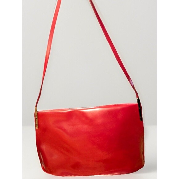 Furla Red Patent Leather Shoulder Bag Baguette Purse Tote Made in Italy - Picture 4 of 13